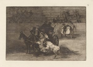 Küzdelem két öszvérre idomított hintón, La tauromaquia G-táblája (harmadik kiadás) alkotó: Francisco de Goya