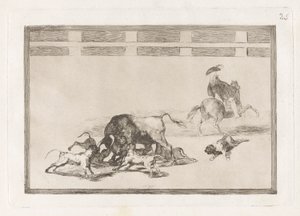 Echan perros al toro (Ellazultak a kutyák a bikán), 25. tábla a La tauromaquiától alkotó: Francisco de Goya