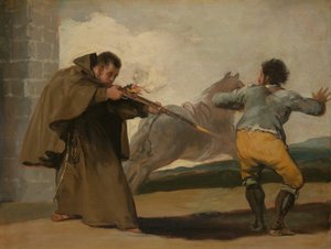 Pedro barát lelövi El Maragatót, miközben a lova elszalad, c. 1806. alkotó: Francisco de Goya
