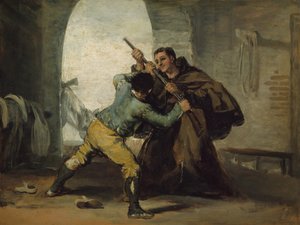 Péter barát kicsavarja a fegyvert El Maragatoból, c. 1806. alkotó: Francisco de Goya