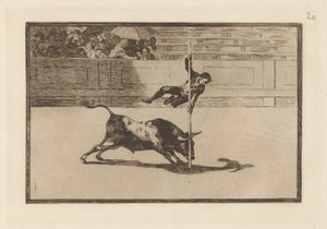 Juanito Apinani könnyedsége és merészsége a [gyűrűben] Madridban, a La Tauromaquia 20. táblája alkotó: Francisco de Goya