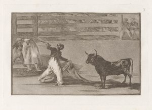 A szigonyok eredete? banderillák (a szigonyok vagy banderillák eredete), 7. tábla a bikaviadalokból alkotó: Francisco de Goya