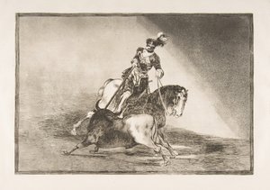 La Tauromaquia 10. táblája: V. Károly bikát lándzsázik a ringben Valladolidban, 1816. alkotó: Francisco de Goya