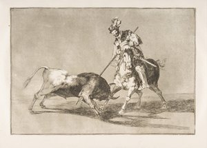 11. tábla a Tauromaquia-ból: A Cid campeador lándzsázik egy másik bikával., 1816. alkotó: Francisco de Goya