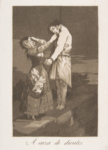 12. tábla Los Caprichosból: Ki a fogakra vadászva A caza de dientes., 1799. alkotó: Francisco de Goya