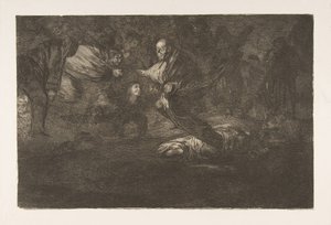 18. tábla a „Különbözők”-ből: Egy tollmadarak összecsapódnak, kb. 1816-23, 1864-ben megjelent. alkotó: Francisco de Goya