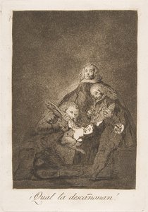 21. tábla Los Caprichosból: Hogy koptatják! ¡Qual la descañonan!, 1799. alkotó: Francisco de Goya
