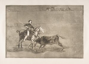 22. tábla a Tauromaquiáról: Az ünnepelt Pajuelera férfias bátorsága [a ringben], 1816. alkotó: Francisco de Goya