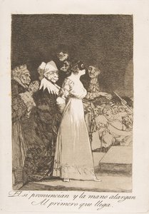 2. tábla Los Caprichosból: Igent mondanak, és kezet nyújtanak az elsőként érkezőnek, El si ..., 1799. alkotó: Francisco de Goya
