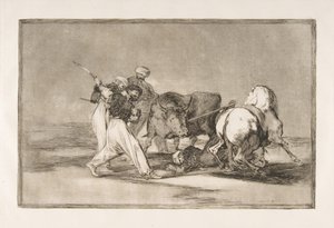 A Tauromaquia 3. táblája: A mórok Spanyolországban telepedtek le, feladva az 1816-os... babonákat. alkotó: Francisco de Goya