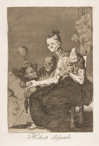 44. tábla Los Caprichosból: Finoman pörögnek Hilan delgado., 1799. alkotó: Francisco de Goya