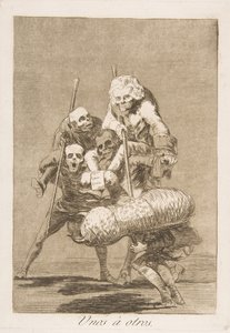 „Los Caprichos” 77. tábla: Mit tesz az ember a másikkal Unos á otros., 1799. alkotó: Francisco de Goya