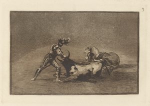 Egy spanyol lovag megöl egy bikát, miután elvesztette a lovát (A spanyol lovag megöli a bikát, miután elvesztette a lovát), 9. tábla a La tauromaquia-ból alkotó: Francisco de Goya