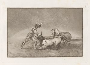Egy spanyol lovag megöl egy bikát, miután elvesztette a lovát (A spanyol lovag megöli a bikát, miután elvesztette a lovát), 9. tábla a La tauromaquia-ból alkotó: Francisco de Goya