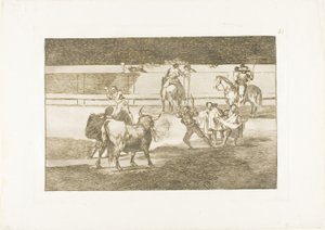 Banderillák petárdákkal, 31. tányér a Bikaviadal művészetéből alkotó: Francisco Jose de Goya y Lucientes