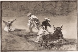 Bikaviadal: A mórok játszanak a köpenyben egy másik bikával egy kifutóban alkotó: Francisco de Goya