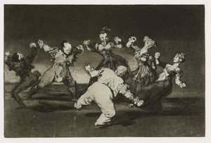 Vidám bolondság (Disparate alegre), 12. tábla a "Los Proverbios"-ból, 1819-24 körül (rézkarc, akvatinta, lavis, polírozó, szárazhús és beégetés papírra) alkotó: Francisco de Goya