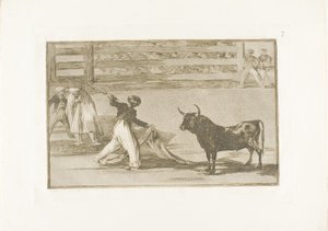 A szigonyok vagy banderillák eredete, hetedik lemez a Bikaviadal művészetéből alkotó: Francisco Jose de Goya y Lucientes