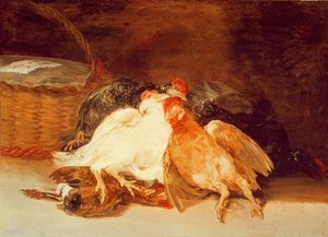 Csendélet döglött csirkékkel és fonott kosárral (olaj, vászon) alkotó: Francisco de Goya