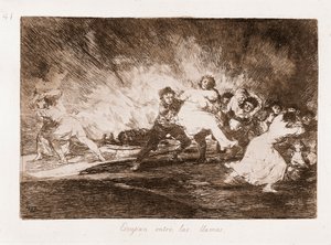 A háború katasztrófái: A lángokon keresztül menekülnek (makarás a rajzból alkotó: Francisco de Goya