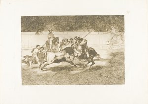 The Forceful Rendón Stabs a Bull with the Pique, from which Pass He Died in the Ring at Madrid, plate 28 from The Art of Bullfighting   1274171   hu       hungarian Successfully Translated  Original: Two Fighting Lions Translat: Two Fighting Lions 1293035  alkotó: Francisco Jose de Goya y Lucientes