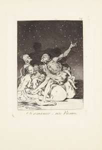 Amikor a nap szünetel, útnak indulunk (Si amanece; nos vamos) 71. tábla innen: Los Caprichos alkotó: Francisco Jose de Goya y Lucientes