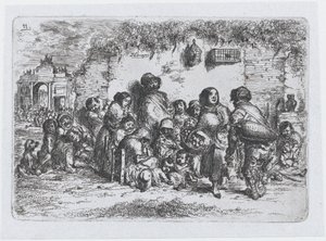 11. tábla: egy embercsoport a szabadban, a spanyolok... szokások és időtöltések sorozatából, 1850.