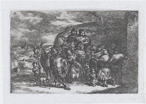 13. tábla: egy embercsoport a szabadban, köztük esetleg zenészekkel, a Cust... sorozatból, 1850.