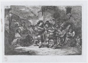 17. tábla: utcazenészek és táncoló figurák, a..., 1850. évi szokások és időtöltések sorozatából.
