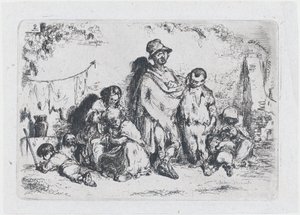 2. tábla: emberek csoportja az utcán, esetleg koldusok, a vám- és... sorozatból, 1850.