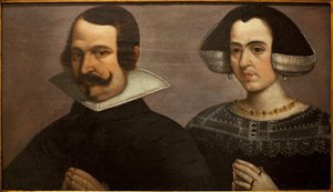 Imádkozó fiatal pár portréja. Francisco Pacheco (1564-1644) festménye, 1630 körül. Szépművészeti Múzeum Sevillában, Spanyolországban.