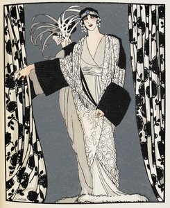 Blanc et noir. Egy nő, aki John Redfern által 1855-ben tervezett jelmezt visel, a „La Gazette du Bon Ton” illusztrációja (színes litó) alkotó: Francisco Xavier Gose