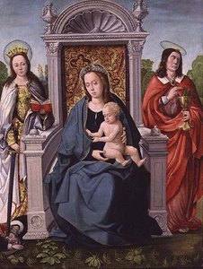 Madonna és gyermeke Szent Katalinnal és Szent János evangélistával, 1530-40 körül (tábla) alkotó: Francisco de (attr. to) Comontes