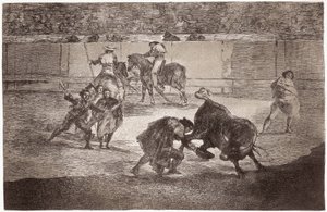 Bikaviadal: egy torreádor belép az arénába, hogy a muleta helyett kalappal ölje meg a bikát alkotó: Francisco de Goya
