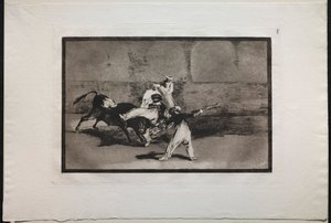 Bikaviadalok: Egy mór, akit egy bika fogott el a ringben, 1876. alkotó: Francisco de Goya