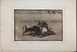 Bikaviadalok: A Picador nincs ló nélkül, és a bika alá esik, 1876. alkotó: Francisco de Goya