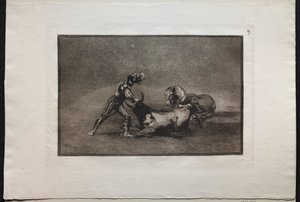 Bikaviadalok: Egy spanyol lovag megöli a bikát, miután elvesztette a lovát alkotó: Francisco de Goya