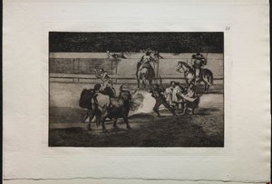 Bikaviadalok: Banderillák petárdákkal alkotó: Francisco de Goya