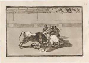 Picador leesése lováról a bika alatt (A Picador ló nélkül van, és a bika alá esik) alkotó: Francisco de Goya