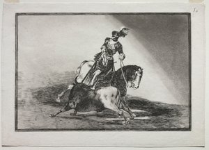 V. Károly lándzsázik egy bikával a ringben Valladolidban, 1815-1816. alkotó: Francisco de Goya