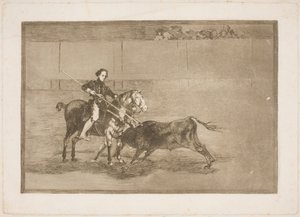Pajuelera férfias bátorságát ünnepelte (az arénában) Saragossában alkotó: Francisco de Goya