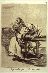 Despacha Que Dispiertan Légy gyors, felébrednek, 78-as lemez Los Caprichosból, 1799 alkotó: Francisco de Goya