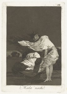 rossz éjszaka Mala noche (cím a tárgyon) Los Caprichos (sorozat címe) alkotó: Francisco de Goya