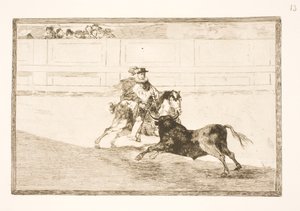 Egy spanyol versenyző az arénában másodpercek segítsége nélkül tör kis gerelyeket alkotó: Francisco de Goya