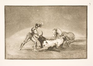 Egy spanyol lovas megöli a bikát, miután elvesztette a lovát alkotó: Francisco de Goya