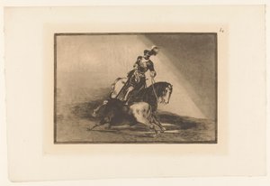 V. Károly császár bikával harcol Carlos V. lanceando toro és la plaza de Valladolid Bikaviadal (sorozat címe) La Taureaumachie (sorozat címe) La Tauromaquia (sorozat címe) alkotó: Francisco de Goya