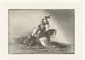 V. Károly császár bikával harcol Carlos V. lanceando un toro en la plaza de Valladolid Bikaviadal (sorozat címe) La Tauromaquia (sorozat címe) alkotó: Francisco de Goya