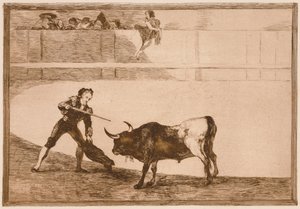 Pedro Romero: A megállított bikát megölve (Pedro Romero matando al toro parado), a Tauromaquia sorozatból alkotó: Francisco de Goya