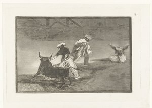 Bikaviadorok egy arénában Capean otro encerrado Bikaviadal (sorozat címe) La Tauromaquia (sorozat címe) alkotó: Francisco de Goya