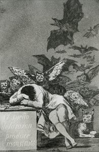 A The Sleep of Reason szörnyeket hoz létre, a „Los Caprichos”-ból (metszet) (bw fotó) (lásd még: 81662)